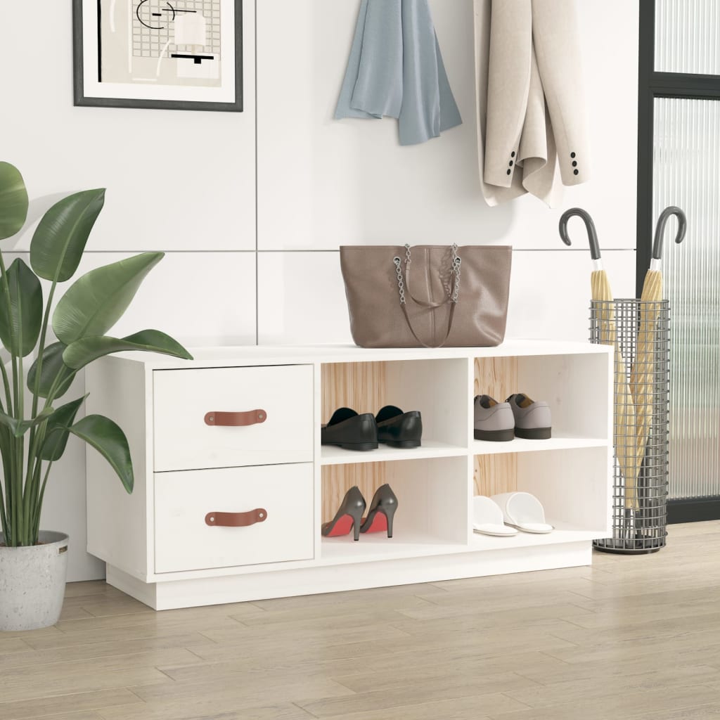 vidaXL Szafka na buty, biała, 100x34x45 cm, lite drewno sosnowe