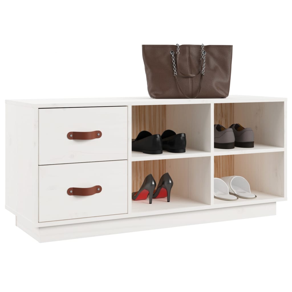 vidaXL Szafka na buty, biała, 100x34x45 cm, lite drewno sosnowe