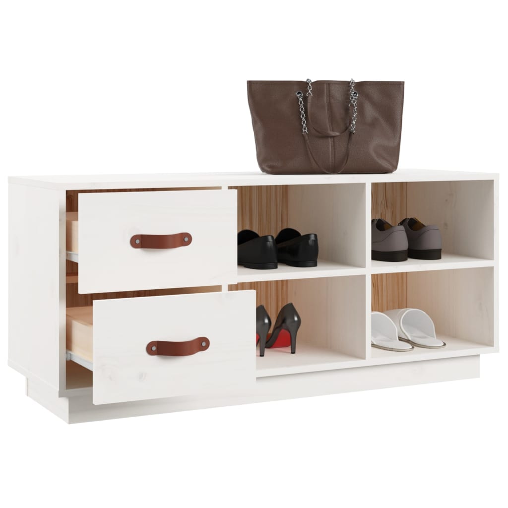 vidaXL Szafka na buty, biała, 100x34x45 cm, lite drewno sosnowe