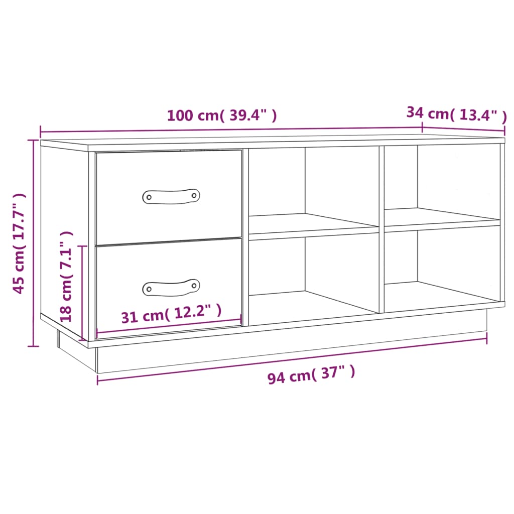 vidaXL Szafka na buty, biała, 100x34x45 cm, lite drewno sosnowe