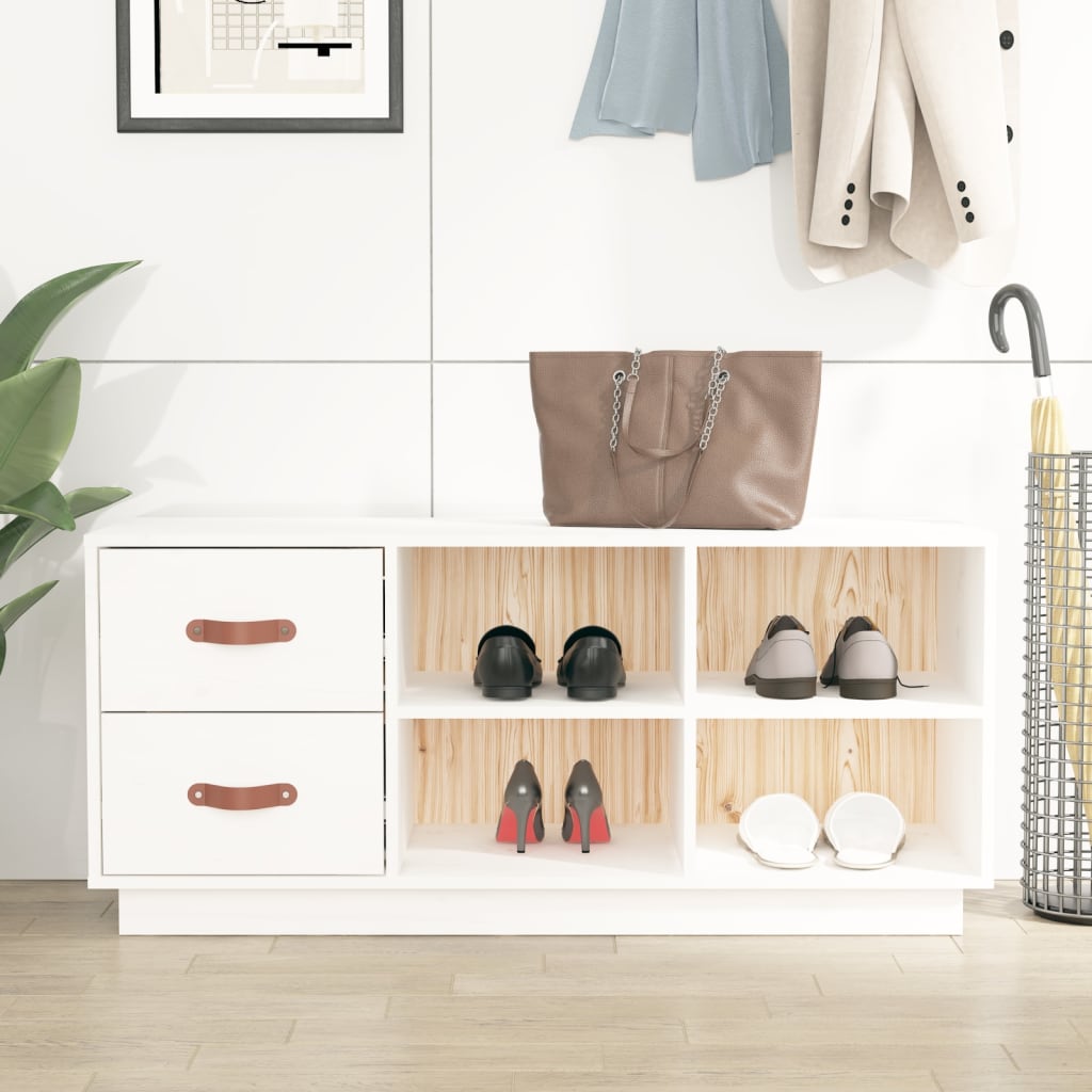 vidaXL Szafka na buty, biała, 100x34x45 cm, lite drewno sosnowe