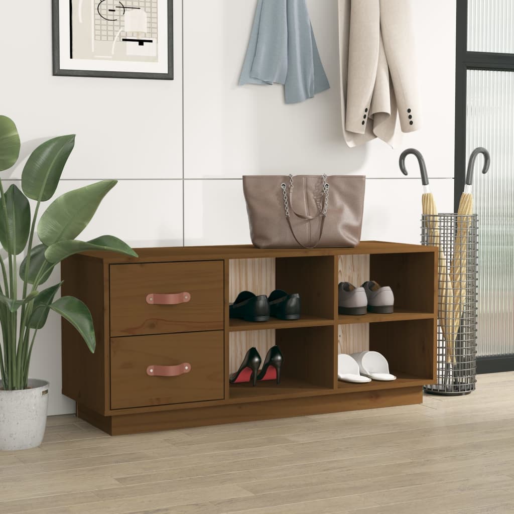 vidaXL Szafka na buty, miodowy brąz, 100x34x45 cm, lite drewno sosnowe
