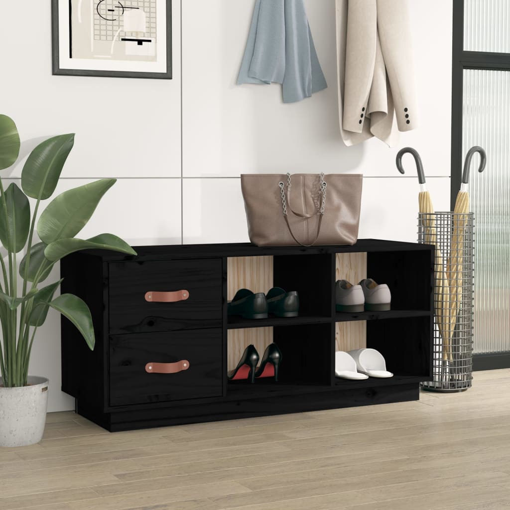 vidaXL Szafka na buty, czarna, 100x34x45 cm, lite drewno sosnowe