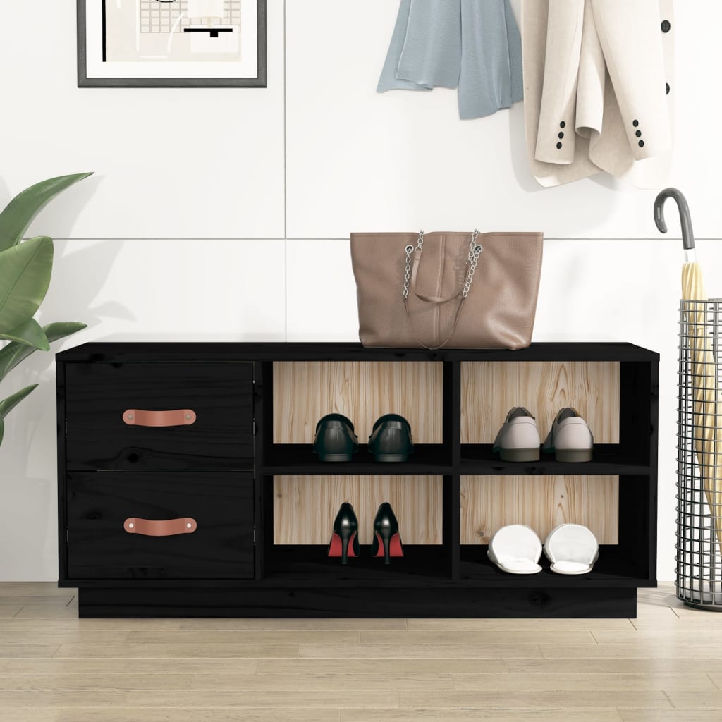 vidaXL Szafka na buty, czarna, 100x34x45 cm, lite drewno sosnowe