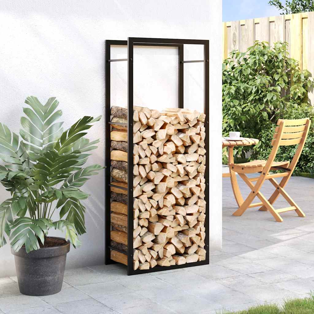 vidaXL Stojak na drewno, matowy czarny, 50x28x132 cm, stalowy