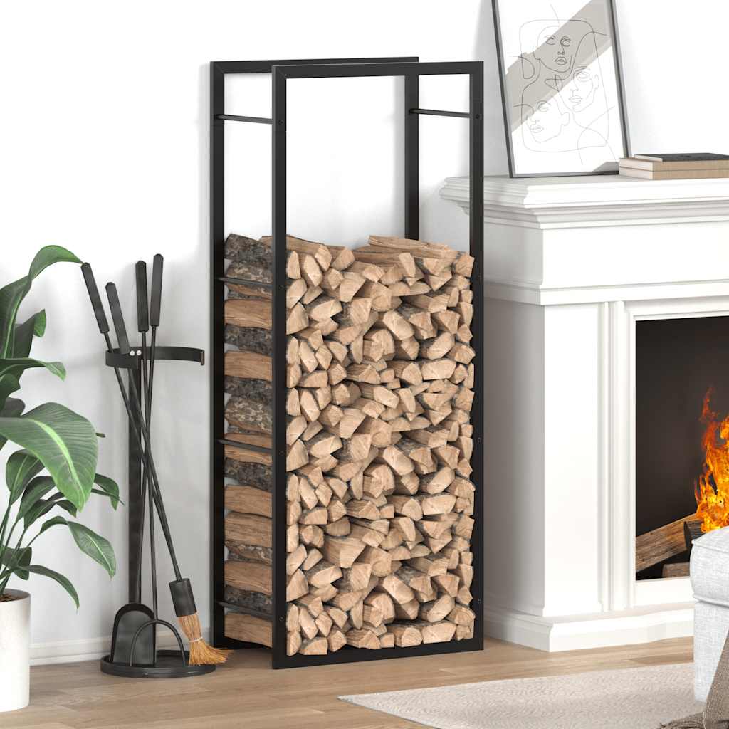 vidaXL Stojak na drewno, matowy czarny, 50x28x132 cm, stalowy