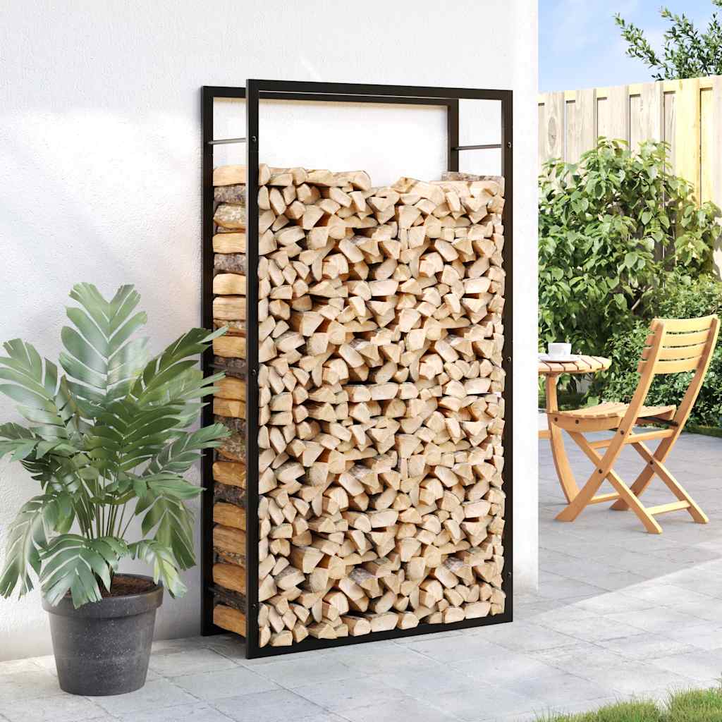 vidaXL Stojak na drewno opałowe matowy czarny 80x28x154 cm stalowy