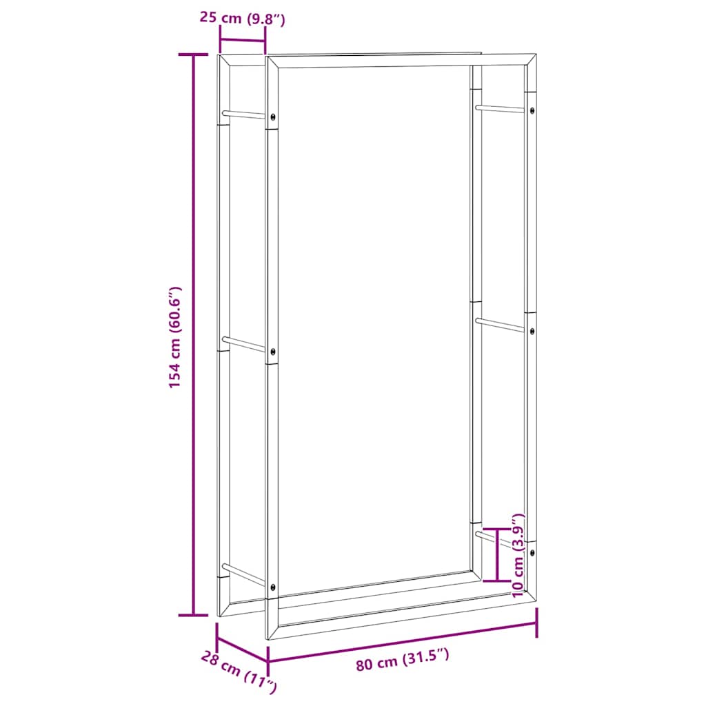 vidaXL Stojak na drewno opałowe matowy czarny 80x28x154 cm stalowy