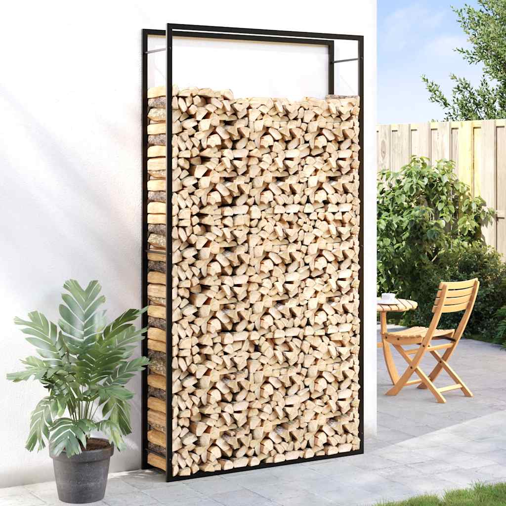 vidaXL Stojak na drewno, matowy czarny, 110x28x214 cm, stalowy