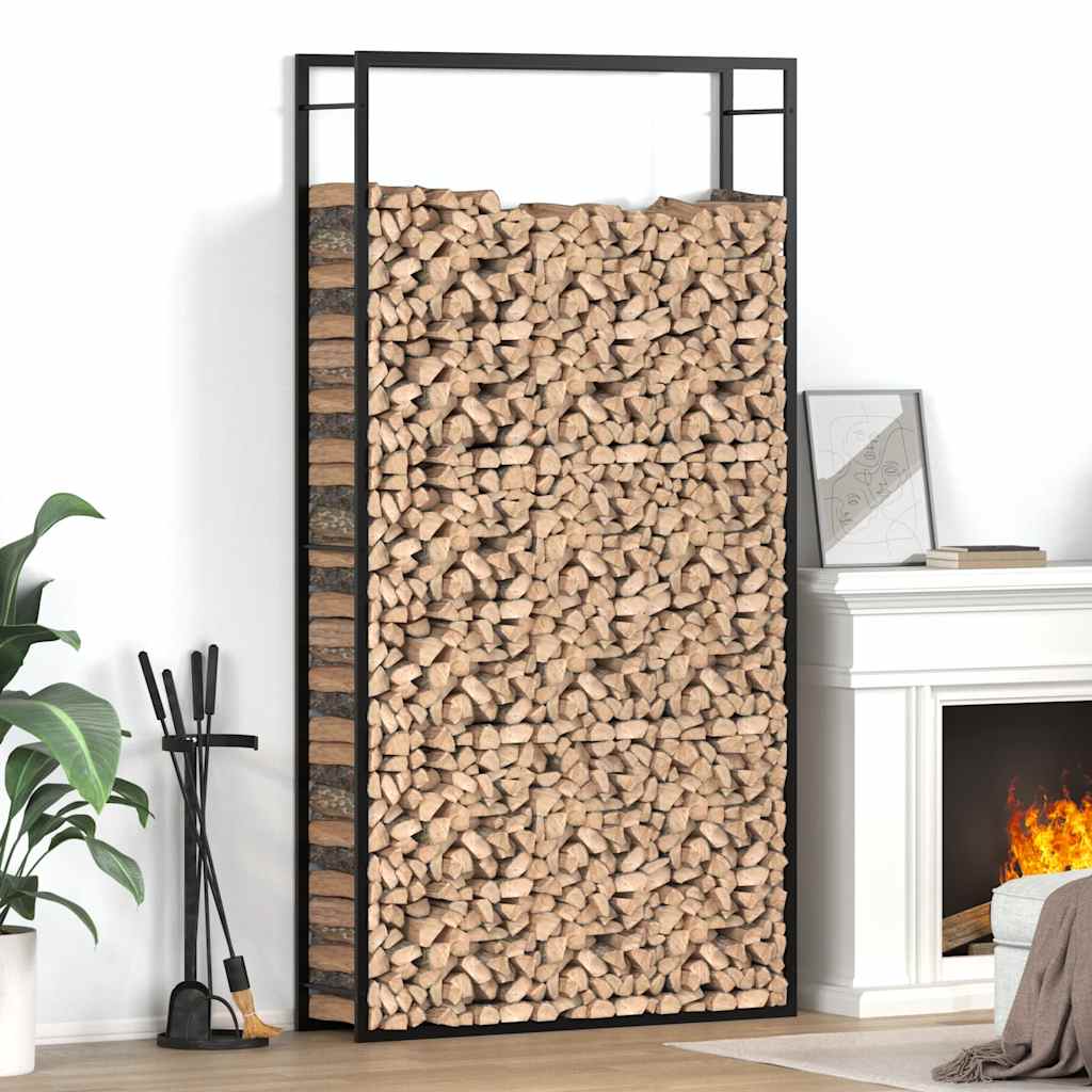 vidaXL Stojak na drewno, matowy czarny, 110x28x214 cm, stalowy