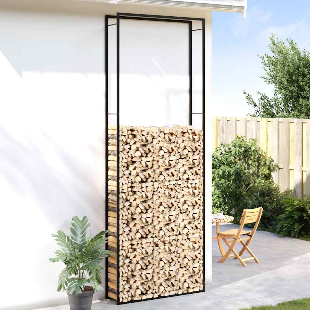 vidaXL Stojak na drewno, matowy czarny, 110x28x312 cm, stalowy