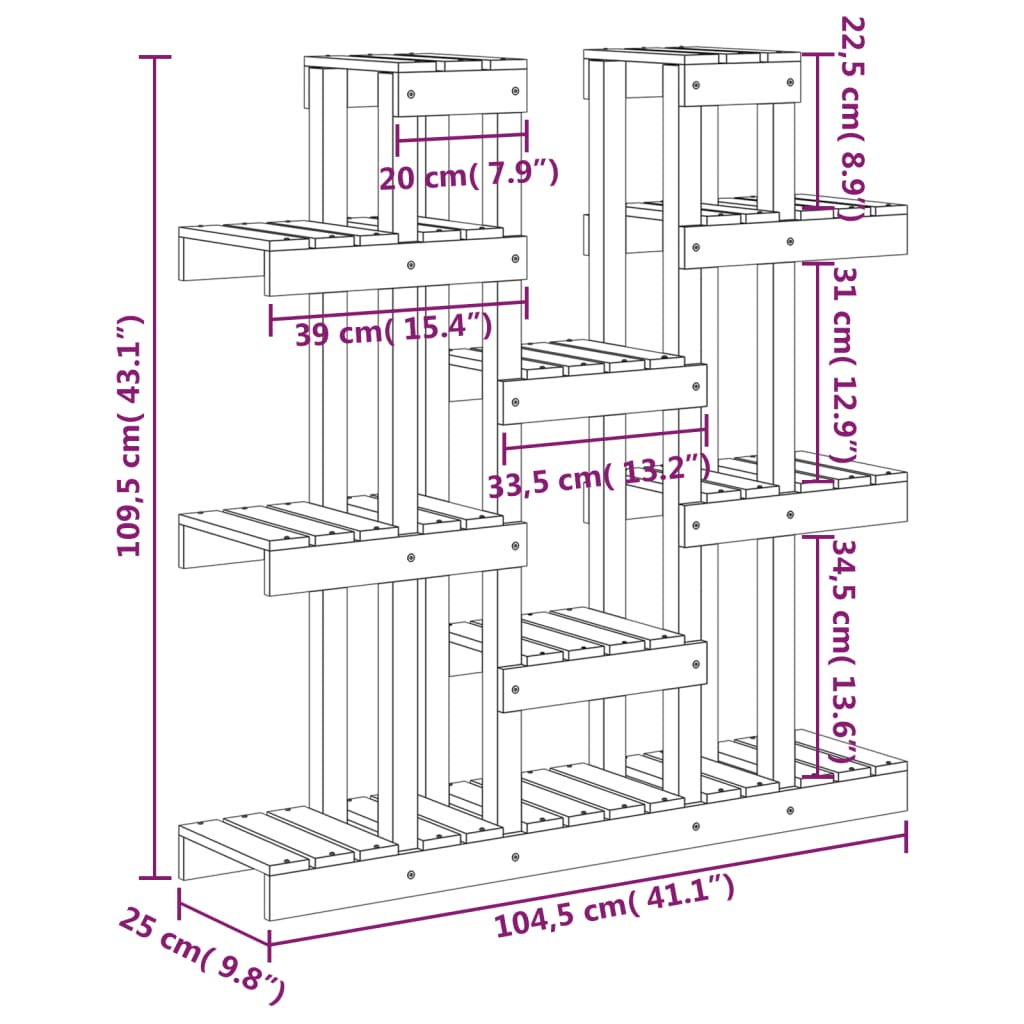 vidaXL Kwietnik 104,5x25x109,5 cm, lite drewno sosnowe