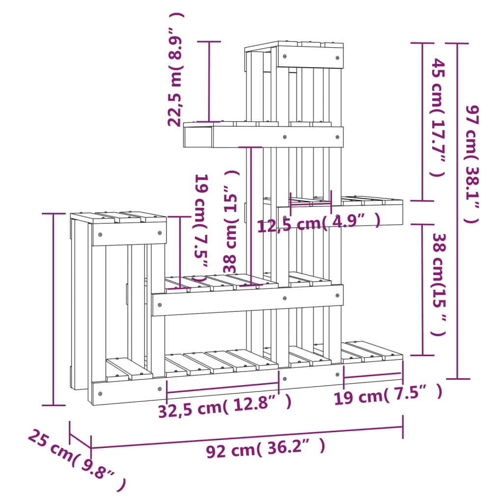 vidaXL Kwietnik 92x25x97 cm, lite drewno sosnowe