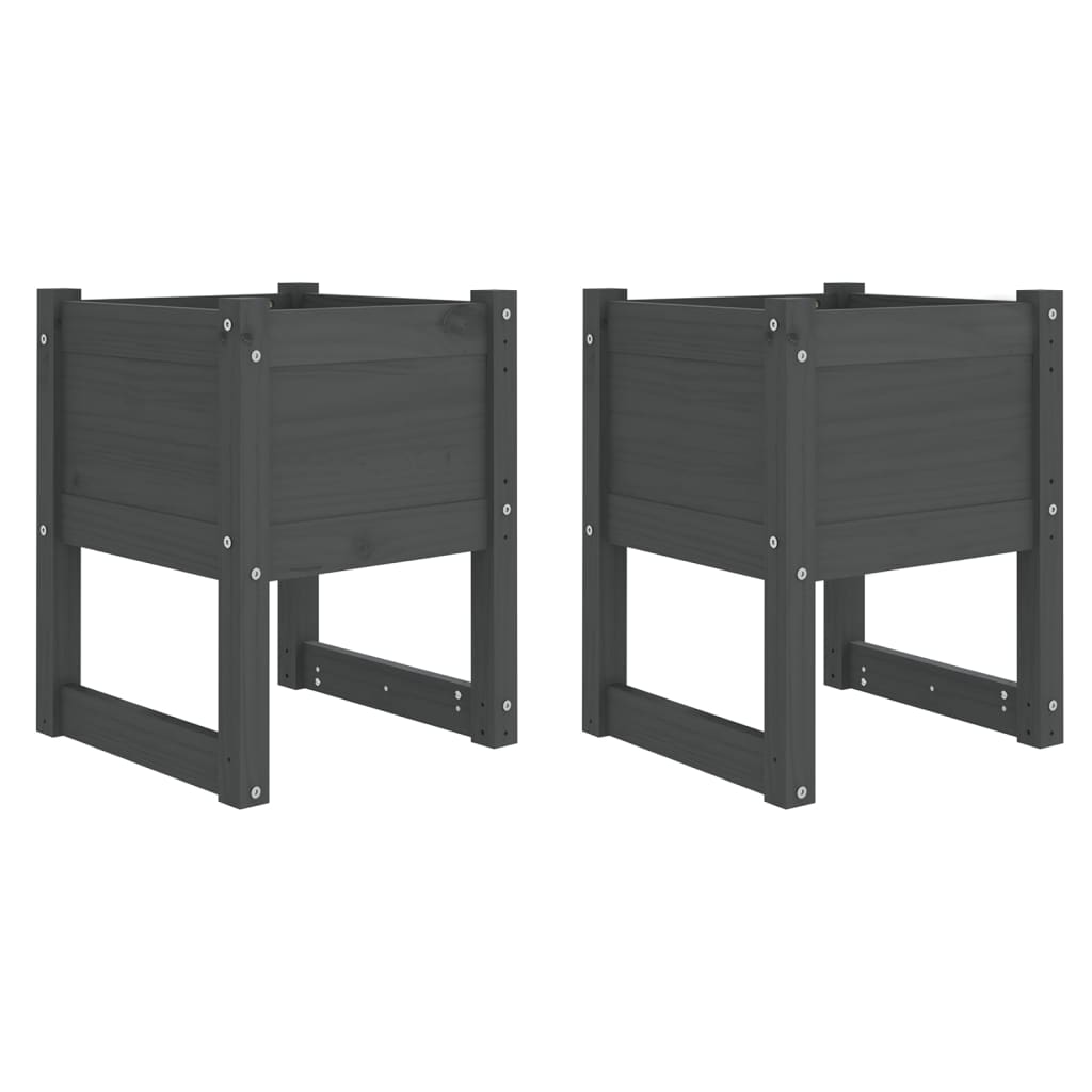 vidaXL Donice, 2 szt., szare, 40x40x52,5 cm, lite drewno sosnowe