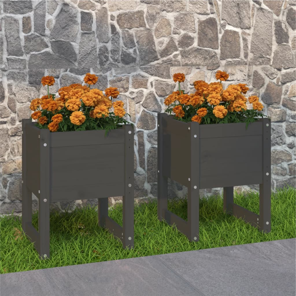 vidaXL Donice, 2 szt., szare, 40x40x52,5 cm, lite drewno sosnowe