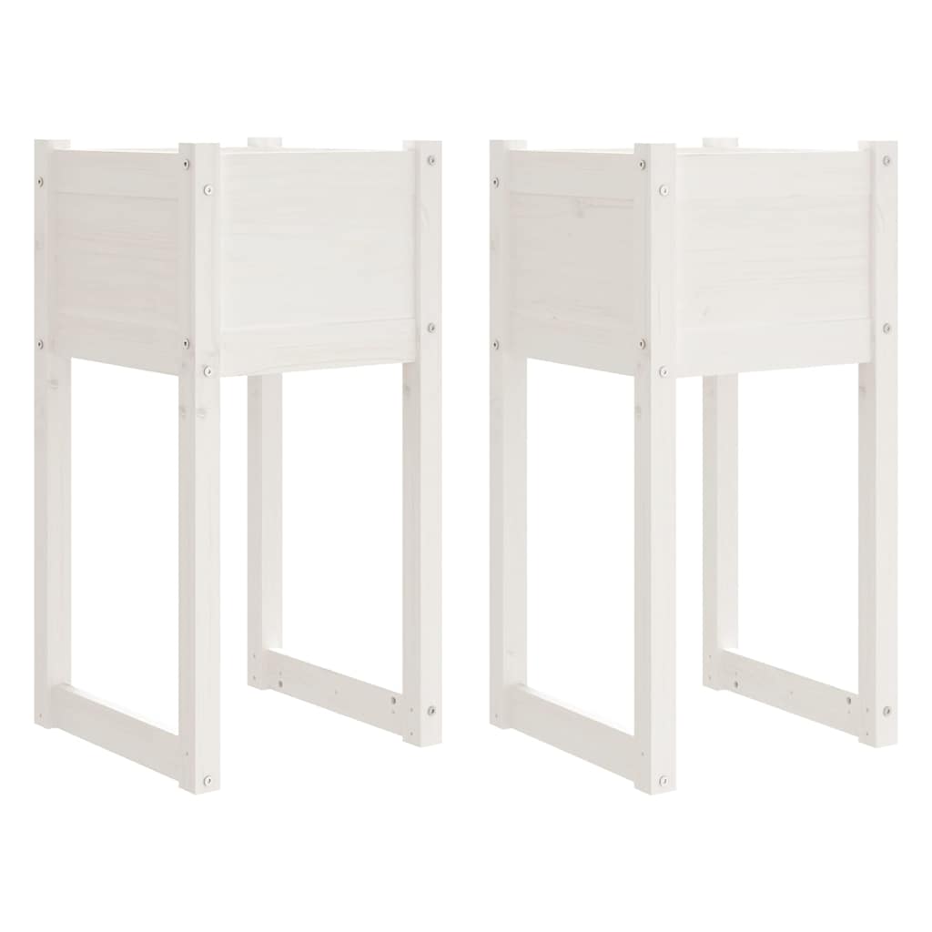vidaXL Donice, 2 szt., białe, 40x40x81 cm, lite drewno sosnowe