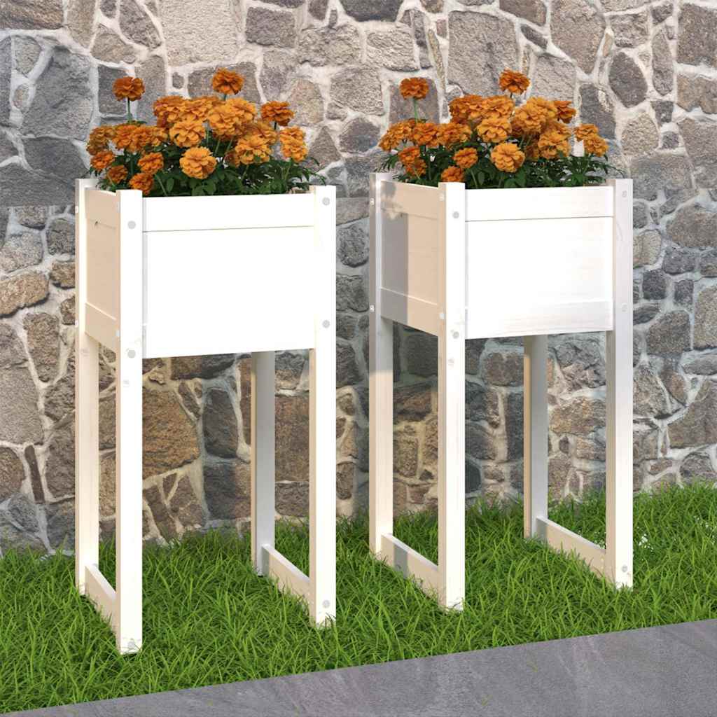 vidaXL Donice, 2 szt., białe, 40x40x81 cm, lite drewno sosnowe