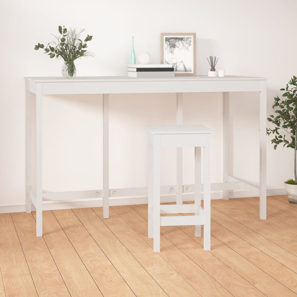 vidaXL Stolik barowy, biały, 180x80x110 cm, lite drewno sosnowe