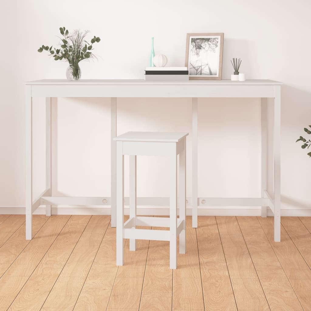 vidaXL Stolik barowy, biały, 180x80x110 cm, lite drewno sosnowe