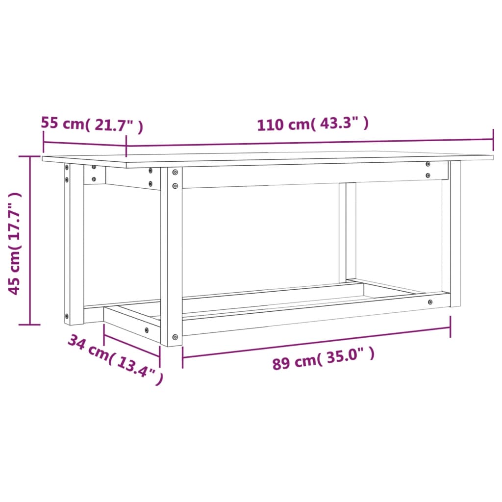vidaXL Stolik kawowy, biały, 110x55x45 cm, lite drewno sosnowe