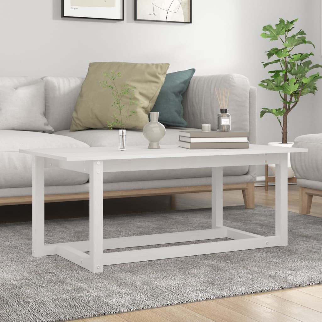 vidaXL Stolik kawowy, biały, 110x55x45 cm, lite drewno sosnowe