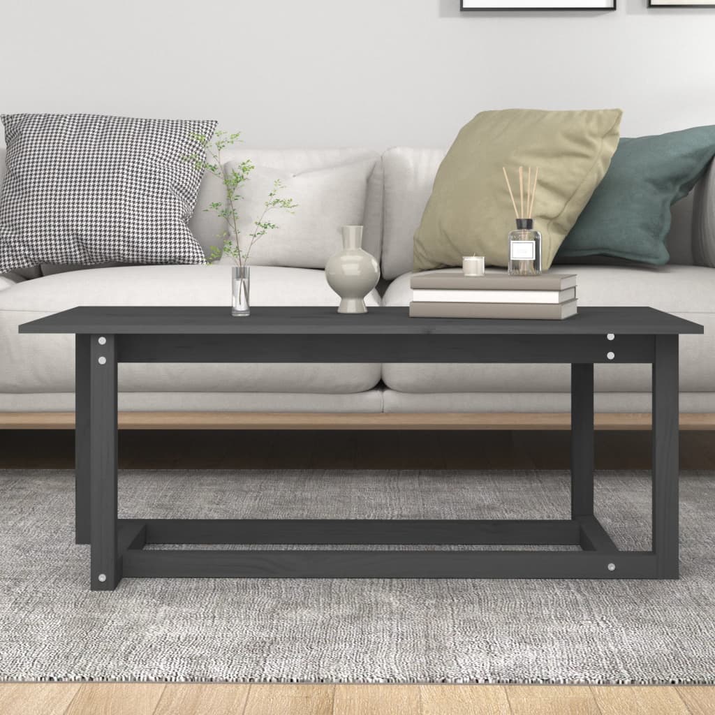 vidaXL Stolik kawowy, szary, 110x55x45 cm, lite drewno sosnowe