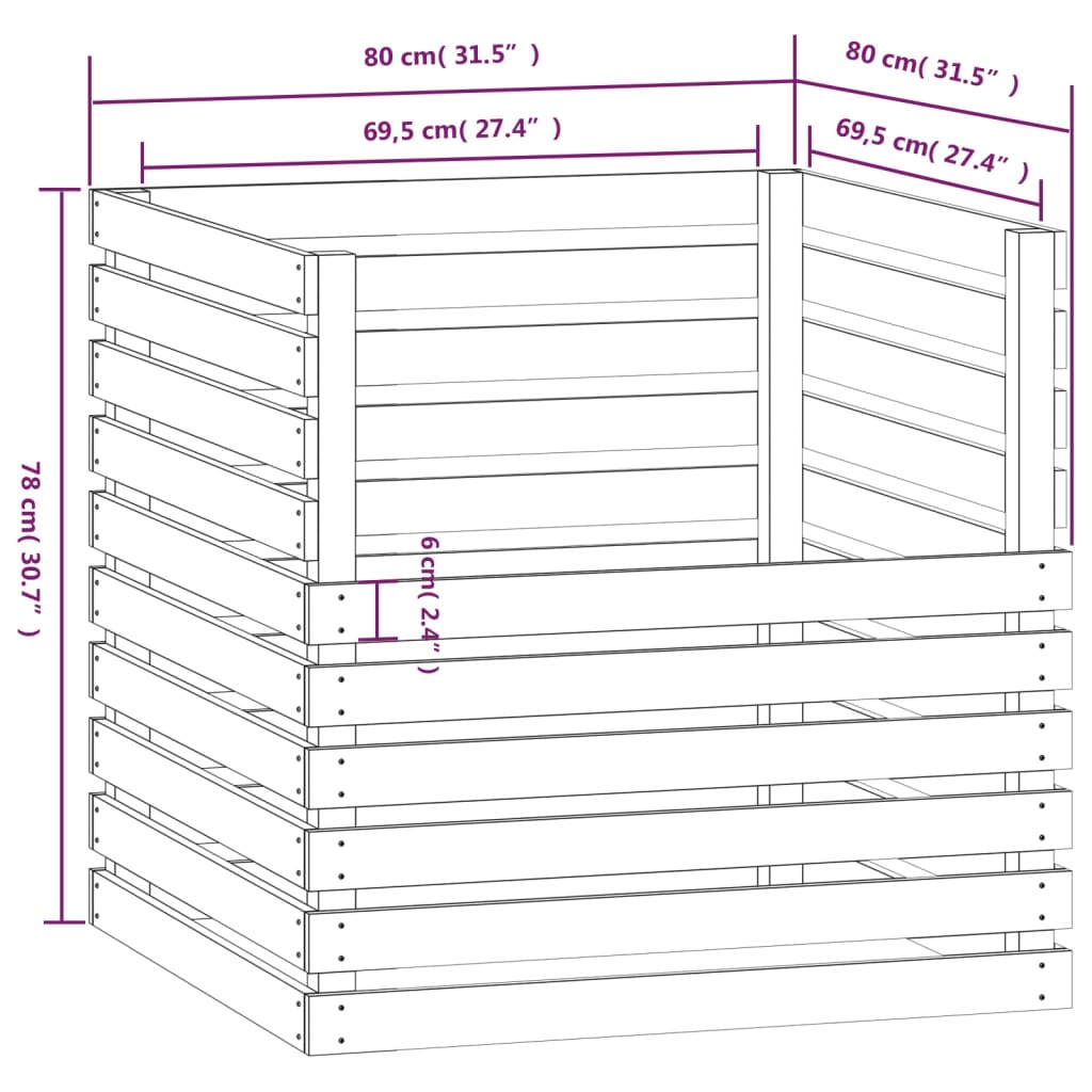 vidaXL Kompostownik, 80x80x78 cm, lite drewno sosnowe
