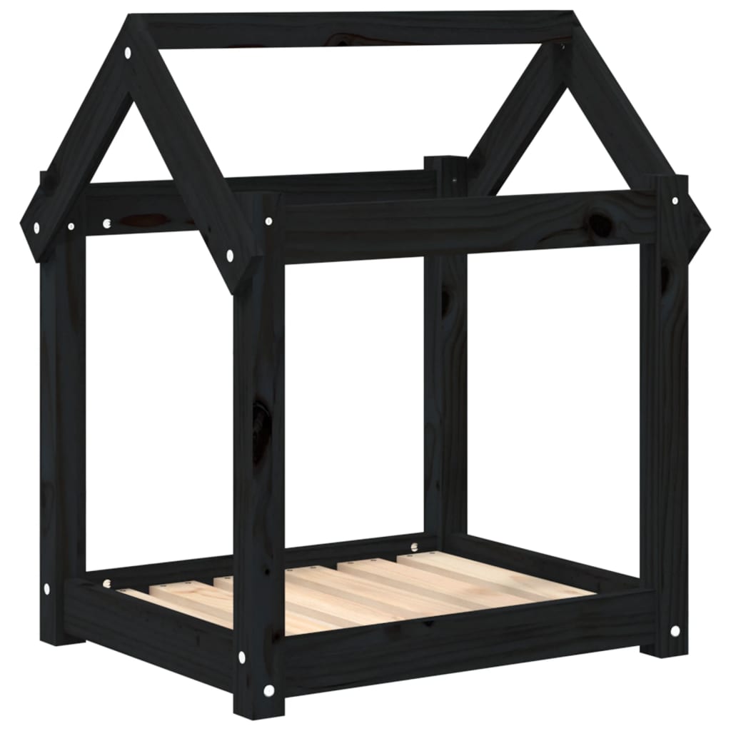 vidaXL Legowisko dla psa, czarne, 61x50x70 cm, lite drewno sosnowe
