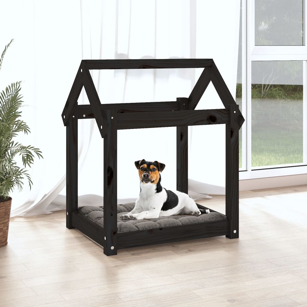 vidaXL Legowisko dla psa, czarne, 61x50x70 cm, lite drewno sosnowe