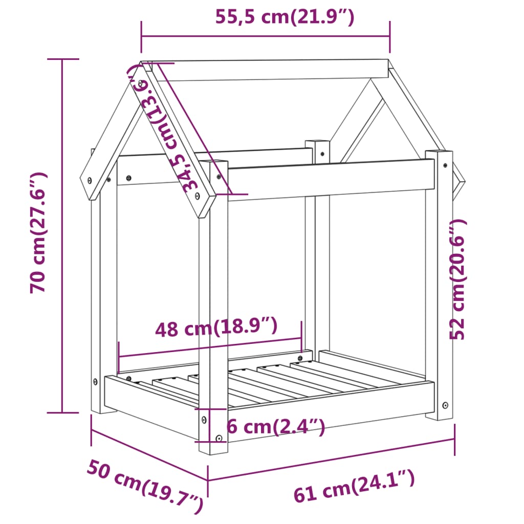 vidaXL Legowisko dla psa, czarne, 61x50x70 cm, lite drewno sosnowe