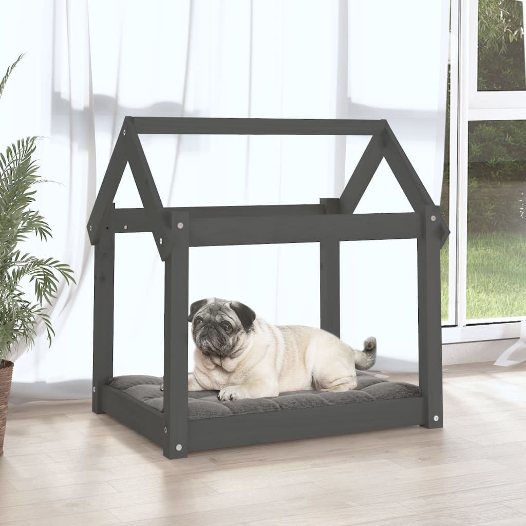 vidaXL Legowisko dla psa, szare, 71x55x70 cm, lite drewno sosnowe