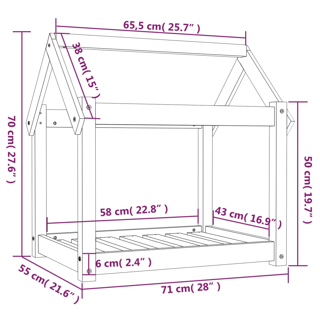 vidaXL Legowisko dla psa, szare, 71x55x70 cm, lite drewno sosnowe
