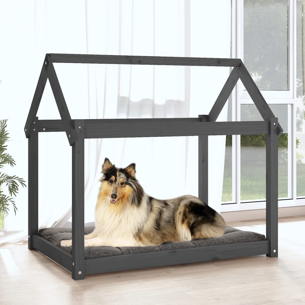 vidaXL Legowisko dla psa, szare, 101x70x90 cm, lite drewno sosnowe