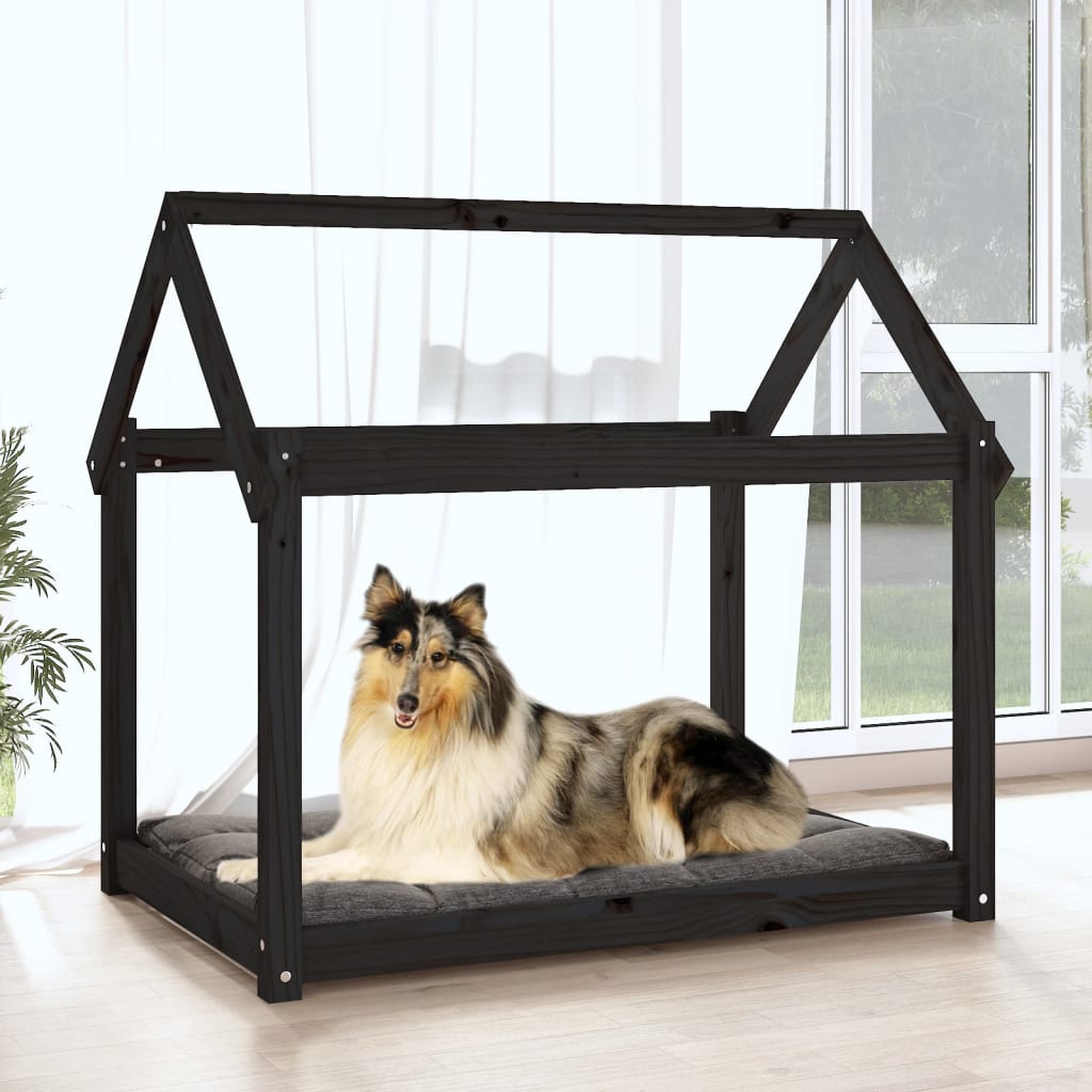 vidaXL Legowisko dla psa, czarne, 101x70x90cm, lite drewno sosnowe