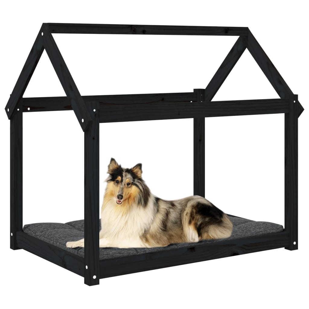 vidaXL Legowisko dla psa, czarne, 101x70x90cm, lite drewno sosnowe