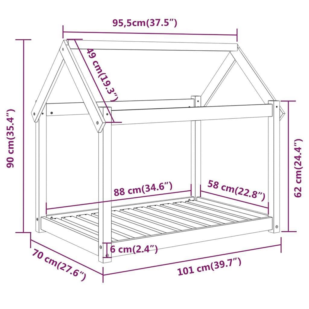 vidaXL Legowisko dla psa, czarne, 101x70x90cm, lite drewno sosnowe