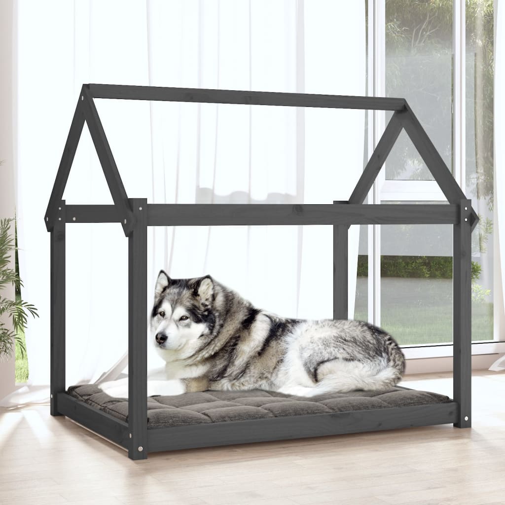 vidaXL Legowisko dla psa, szare, 111x80x100 cm, lite drewno sosnowe