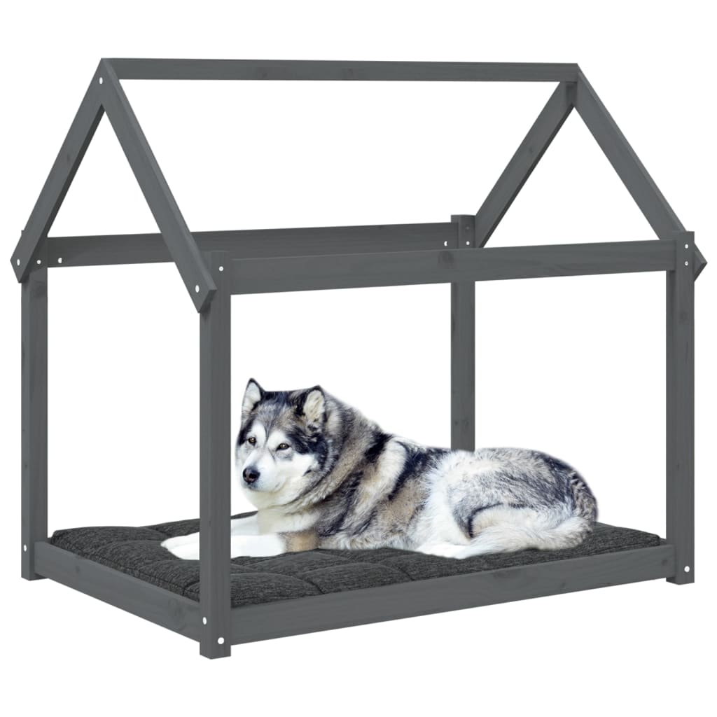 vidaXL Legowisko dla psa, szare, 111x80x100 cm, lite drewno sosnowe