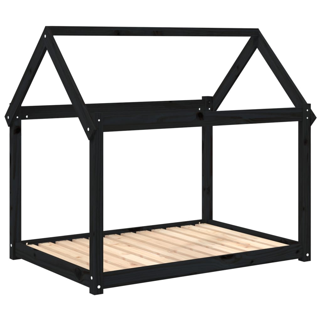 vidaXL Legowisko dla psa, czarne, 111x80x100cm, lite drewno sosnowe