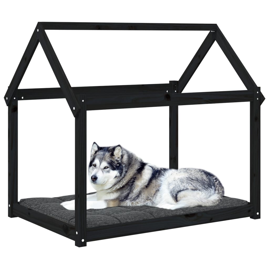 vidaXL Legowisko dla psa, czarne, 111x80x100cm, lite drewno sosnowe