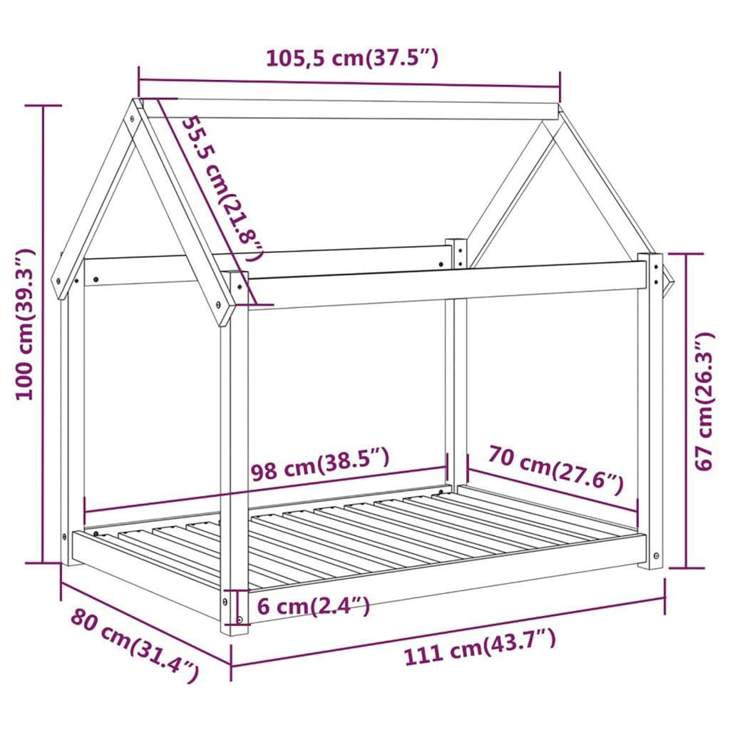 vidaXL Legowisko dla psa, czarne, 111x80x100cm, lite drewno sosnowe