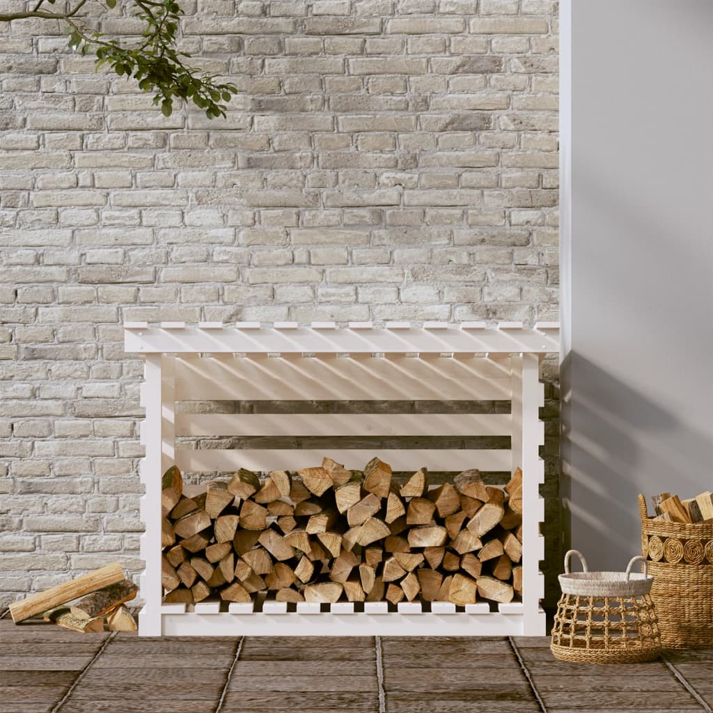 vidaXL Stojak na drewno, biały, 108x73x79 cm, lite drewno sosnowe