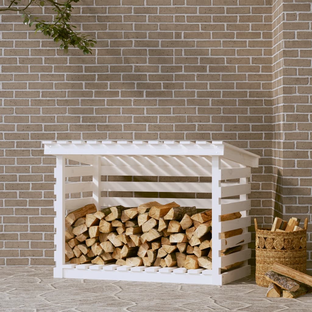 vidaXL Stojak na drewno, biały, 108x73x79 cm, lite drewno sosnowe