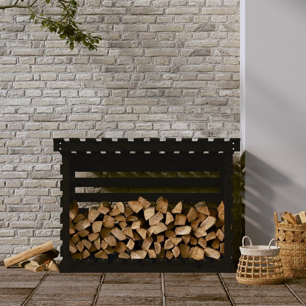 vidaXL Stojak na drewno, czarny, 108x73x79 cm, lite drewno sosnowe