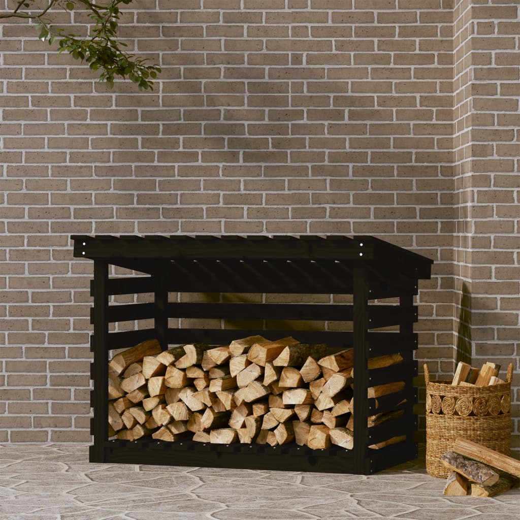 vidaXL Stojak na drewno, czarny, 108x73x79 cm, lite drewno sosnowe