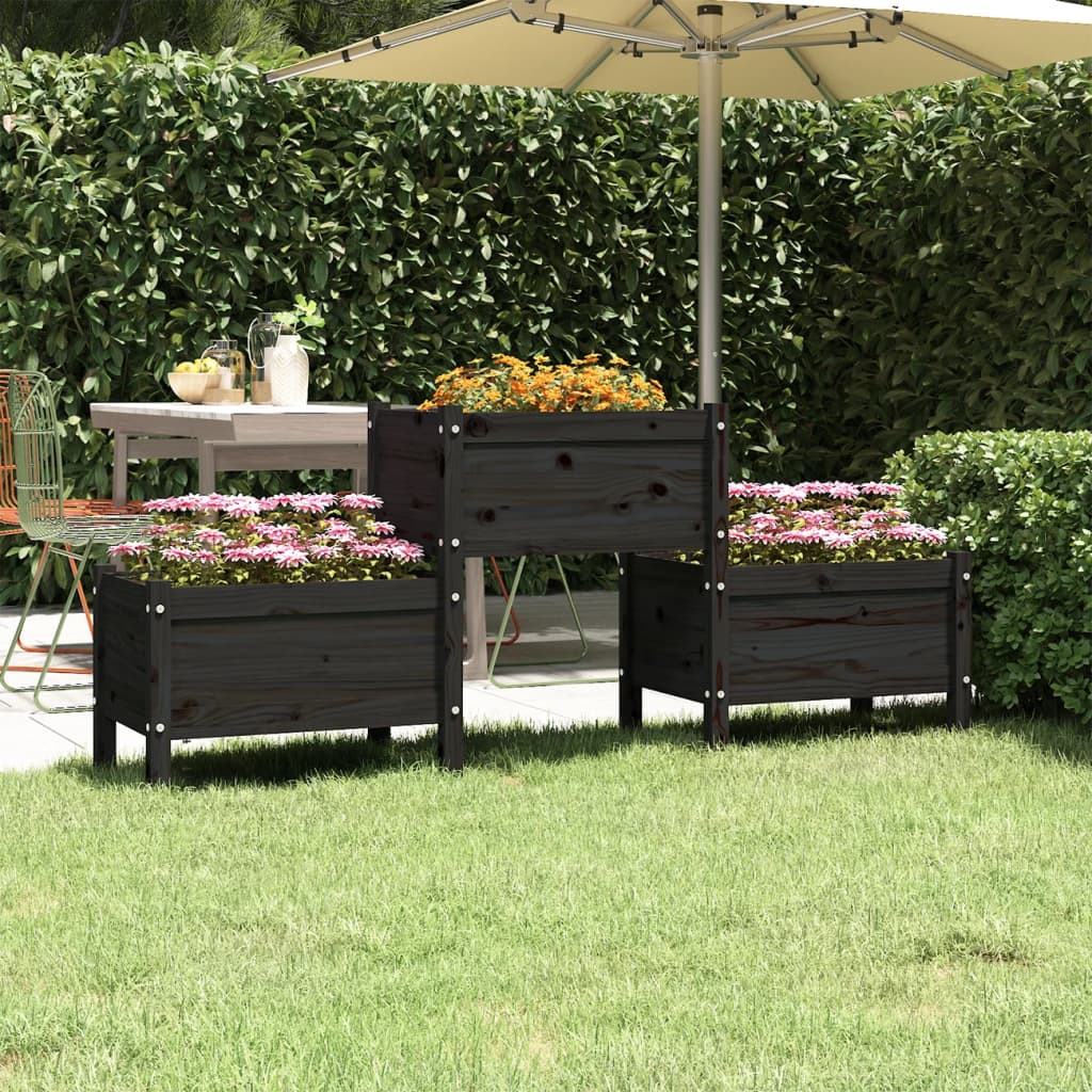 vidaXL Donica, czarna, 178,5x44x75 cm, lite drewno sosnowe
