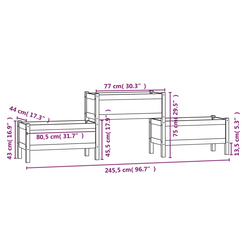 vidaXL Donica, szara, 245,5x44x75 cm, lite drewno sosnowe