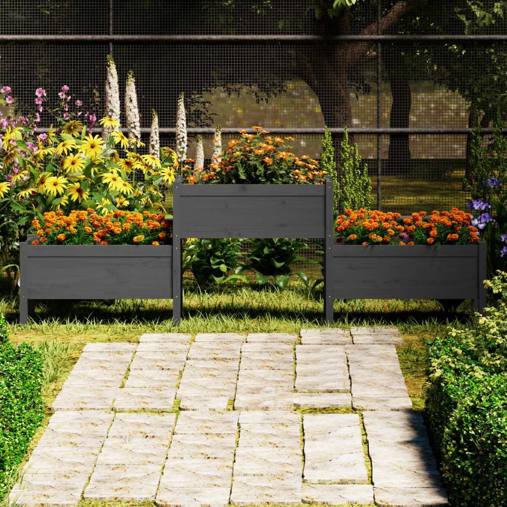vidaXL Donica, szara, 245,5x44x75 cm, lite drewno sosnowe