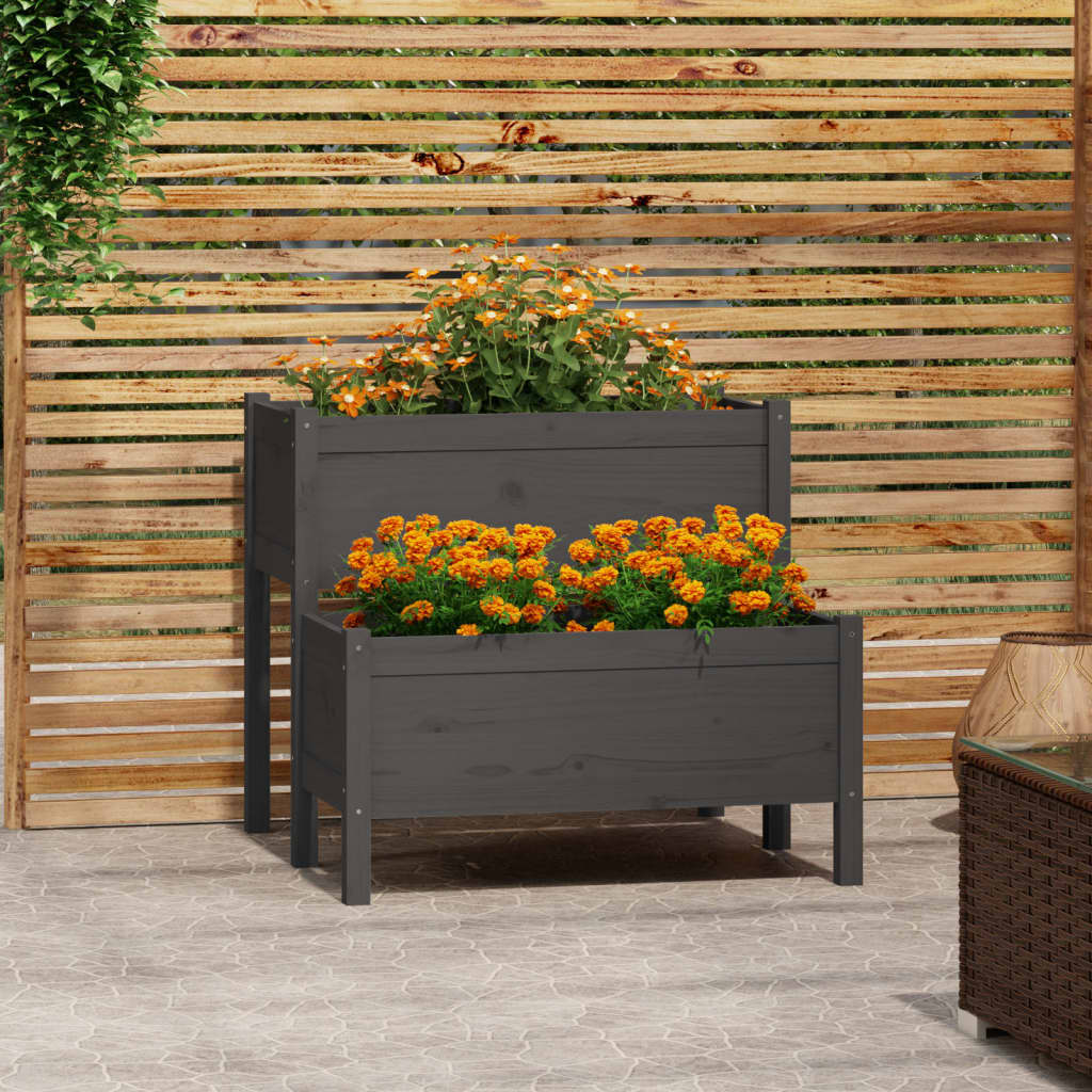 vidaXL Donica, szara, 84,5x84x75 cm, lite drewno sosnowe