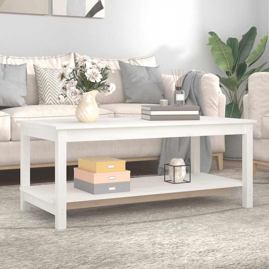 vidaXL Stolik kawowy, biały, 110x55x45 cm, lite drewno sosnowe